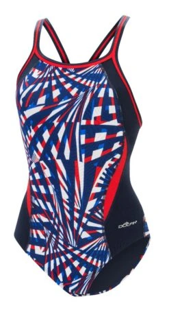 Dolfin Women's Print Color Block DBX Back One Piece -Swim Hub Pro 5m00 b41d front