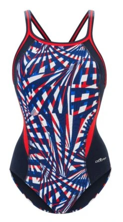 Dolfin Women's Print Color Block DBX Back One Piece -Swim Hub Pro 5m00 b41d front2