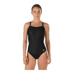 Speedo Solid Flyback Swimsuit 8 Speedo Solid Flyback Swimsuit -Swim Hub Pro 819006 black front